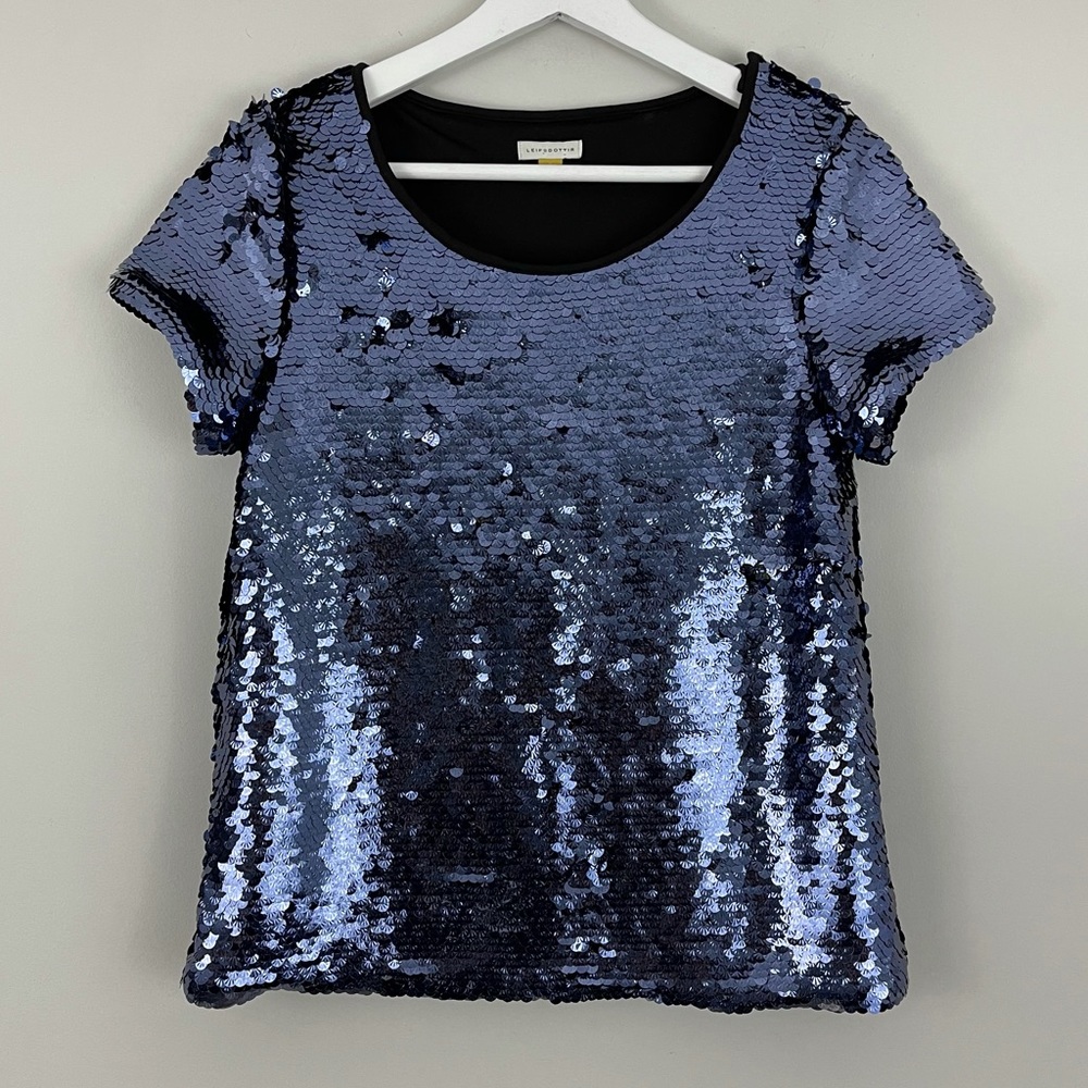 Anthropologie Leifsdottir Blue Sequin Top
